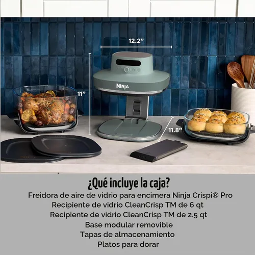 Vista 2 de Ninja Crispi Pro - Freidora de aire de vidrio 6 en 1, 6 cuartos de galón, 2.5 cuartos de galón, recipiente de vidrio con tapa, no tóxico