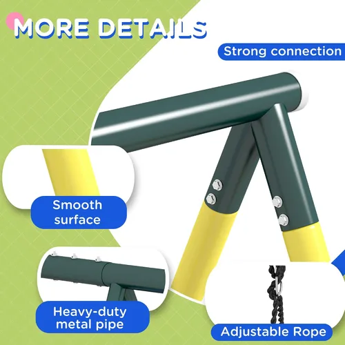 Vista 6 de Outsunny Juego de columpios de 440 libras para patio trasero, soporte 5 en 1 resistente con marco en A, juego al aire libre para niños, con columpio