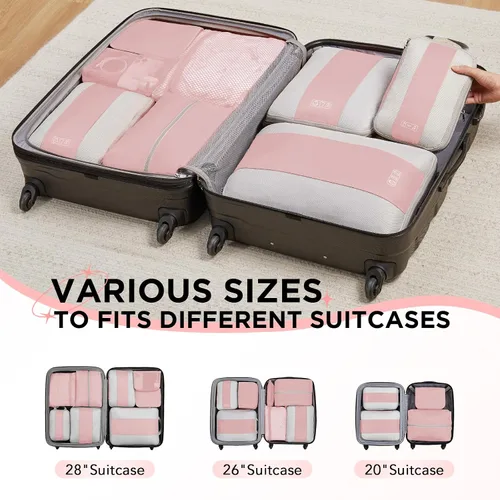 Vista 7 de Juego de 8 cubos de compresión para artículos esenciales de viaje, cubos de embalaje expandibles compresibles para maleta, bolsas organizadoras