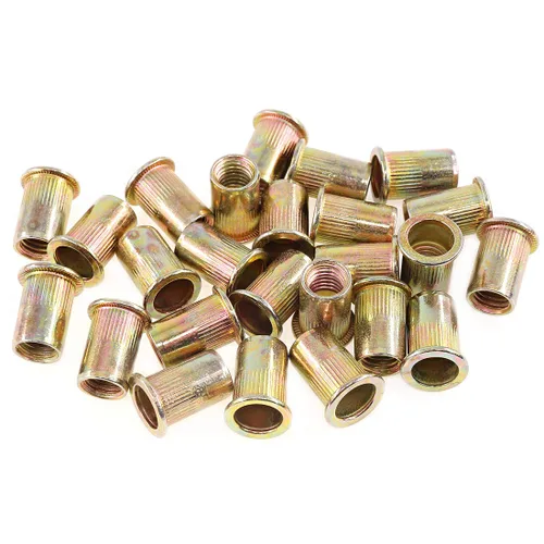 Vista 11 de Keadic 150 tuercas de remache M3 métricas chapadas en zinc, tuerca de remache de acero al carbono, tuerca de remache de cabeza plana, kit