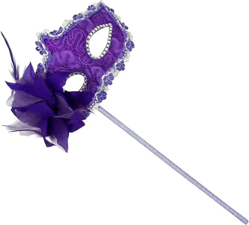 Vista 10 de AZYOUNG Máscaras de mascarada para mujer, con plumas, laterales, pétalos, flores, pétalos, máscara de encaje de mano con palo