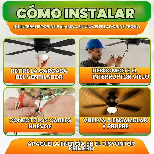 Vista 5 de Interruptor de marcha atrás del ventilador de techo, palanca de 6 pines con cables precableados de 6 cables Ceiling Fan Direction Switch