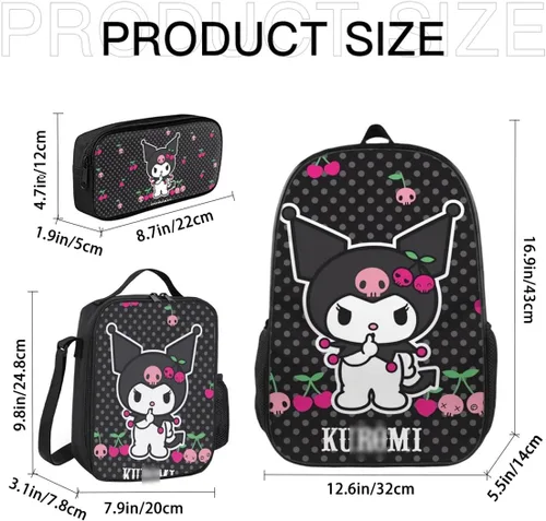Vista 2 de Ksspovkr Juego de mochila escolar de dibujos animados con lonchera, bolsas de lona ligeras para estudiantes, paquetes de viaje, regalos para niños