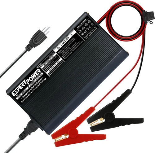 Vista 7 de ExpertPower Cargador inteligente de 12 V 1 A para baterías recargables de ciclo profundo LiFePO4 de litio DC 5521 macho y pinzas de cocodrilo