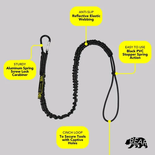 Vista 4 de BearTOOLS Cordón para herramientas con mosquetón individual y extremo de bucle ajustable, longitud estándar, límite de peso máximo de 17.6 lbs/17.6