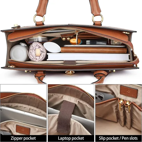 Vista 5 de BOSTANTEN Maletín para mujer 15.6 pulgadas cuero portátil bolsa vintage delgada abogada bolsa de negocios elegante bolso de trabajo