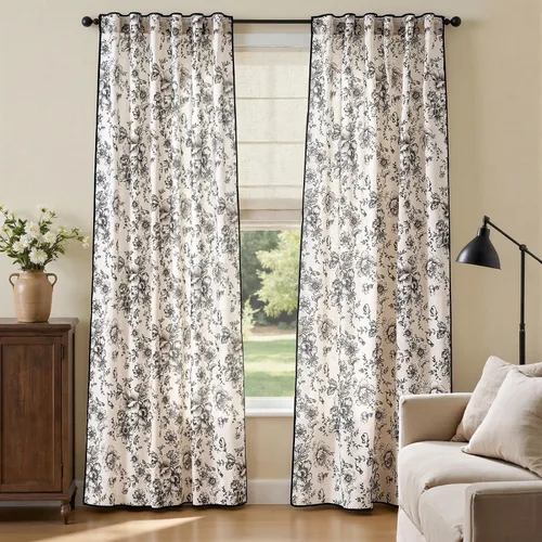 Vista 28 de Jinchan Cortinas de Mezcla de Lino con Estampado Floral para Sala de Estar, 84 Pulgadas de Largo, Cortinas con Bolsillo para Varilla y Tab Trasera