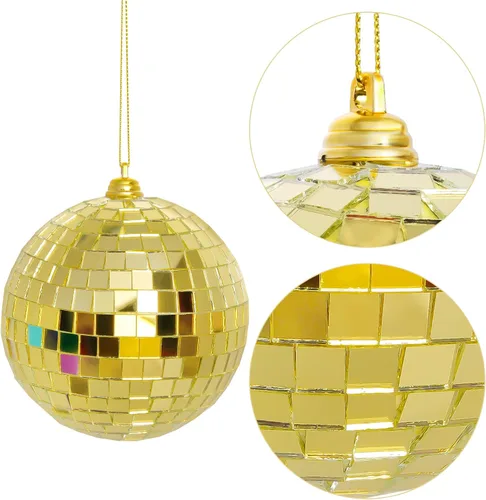 Vista 3 de 2 Piezas de Bolas de Espejo de Discoteca Bolas Colgantes para Efecto de Luz de DJ de Discoteca de los 50s 60s 70s Fiesta Decoración del Hogar