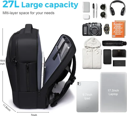Vista 3 de TANGCORLE - Mochila de viaje, mochila de mano aprobada por aerolíneas para viajes, mochila para laptop de 17.3 pulgadas para hombres, Mediana