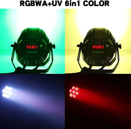 Vista 3 de SHEHDS Par Lights IP65 impermeable al aire libre LED 7x18W RGBWA+UV Iluminación Etapa Lavado/estroboscópico DMX512 luces subidas activadas por