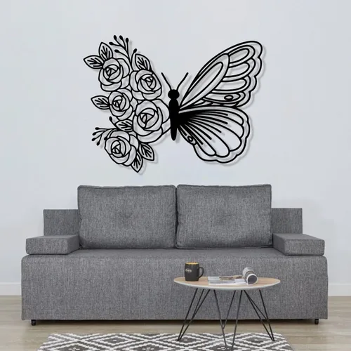 Vista 2 de Arte de pared para decoración de mariposa, decoración de pared de mariposa bohemia para colgar en la pared, decoración de mariposa de metal, Negro
