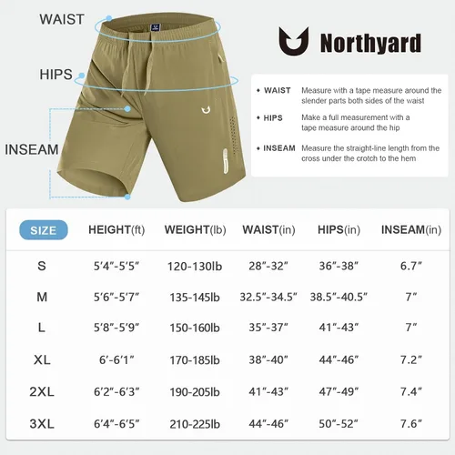 Vista 6 de NORTHYARD Pantalones cortos deportivos ligeros de secado rápido y de 7pulgadas para hombre, para senderismo, deportes, gimnasio, correr
