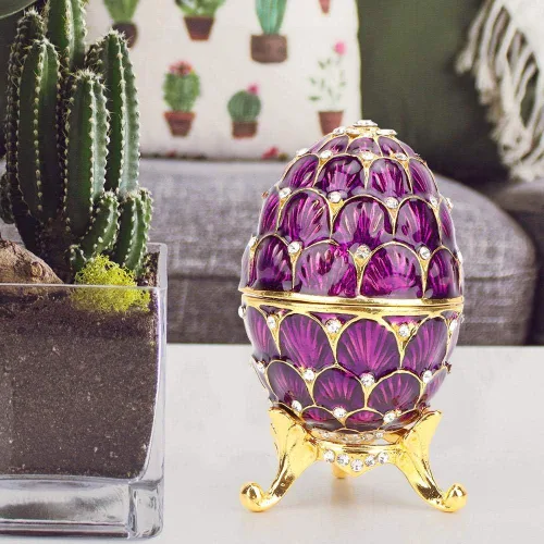 Vista 2 de GLOGLOW Organizador de joyas de huevos de Pascua, estilo Faberge, caja de baratijas con bisagras, soporte para anillos de joyería, cajas de figuras