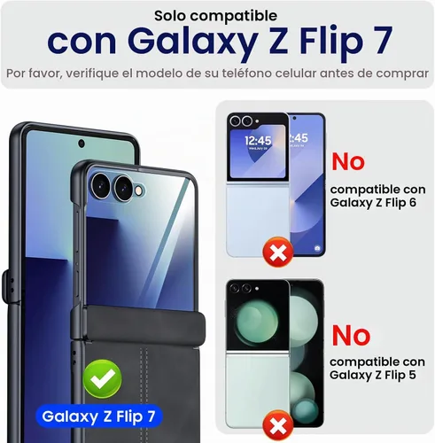 Vista 2 de para Samsung Galaxy Z Flip 7 Funda con protección de bisagras y protector de pantalla incorporado, funda de cuero mate de policarbonato ultradelgada