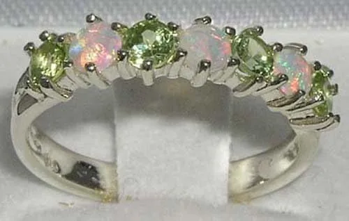 Vista 2 de Anillo de eternidad de plata de ley 925 auténtico ópalo y peridoto para mujer