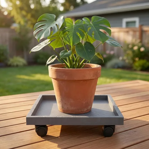 Vista 2 de ERINGOGO Flpwer - Carretilla cuadrada para plantas, 16 pulgadas, con ruedas bloqueables, soporte de metal resistente para plantas, plataforma