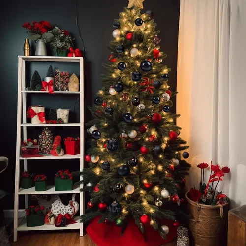 Vista 6 de AMS Esferas de Navidad de 2.36 pulgadas/60mm, 34 unidades, adornos grandes, decoraciones para fiestas, inastillables, colgantes festivos para Negro