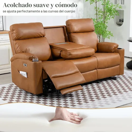 Vista 6 de Sofá reclinable eléctrico – Sofá reclinable de 3 plazas, sofá de piel sintética, asiento de cine en casa con respaldo medio abatible, sofá
