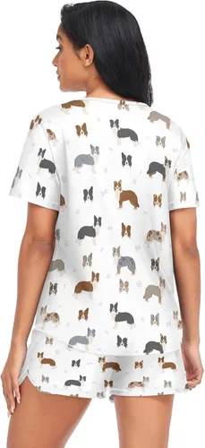Vista 2 de Conjunto de pijama para mujer, conjunto de pijama de manga corta, ropa de dormir para mujer