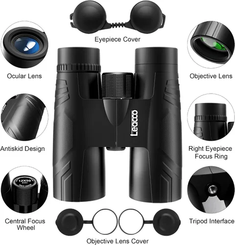 Vista 2 de Leacco Prismáticos compactos de 10 x 25 para adultos y niños, vista grande, binoculares pequeños impermeables con visión de poca luz BAK4, lente FMC