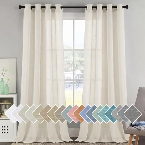 Vista 19 de H.VERSAILTEX Cortinas de lino de mezcla natural para sala de estar/cortinas de lino semitransparentes reductoras de luz de 54 pulgadas de largo