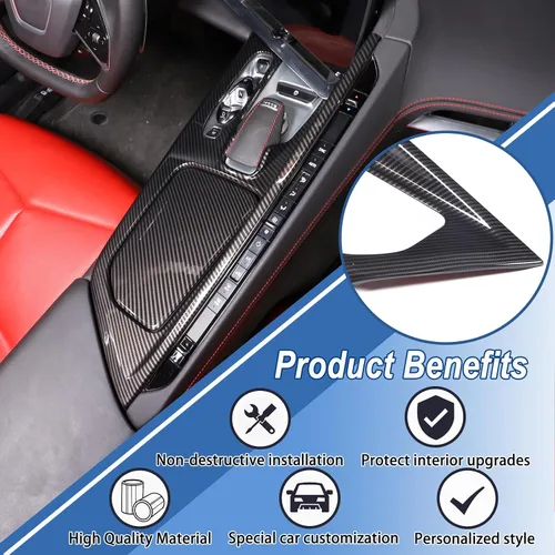 Vista 3 de CHEAYAR Cubierta de panel de palanca de cambios compatible con Chevrolet Corvette C8 2020-2023, decoración de panel de palanca de cambios