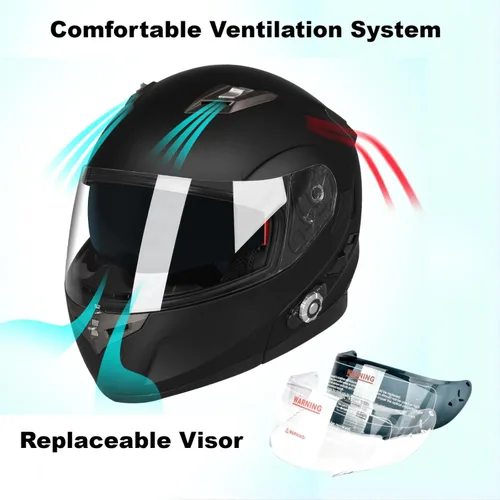 Vista 8 de FreedConn BM2-S - Casco de motocicleta con Bluetooth y función de marcación de voz, manos libres, 500 m 2 3 conductores, DOT con Bluetooth