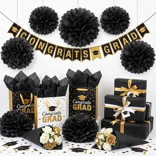 Vista 2 de Qilery - 500 hojas de papel de seda negro a granel para bolsas de regalo de 15 x 20 pulgadas, sin ácidos, para regreso a clases, papel de regalo