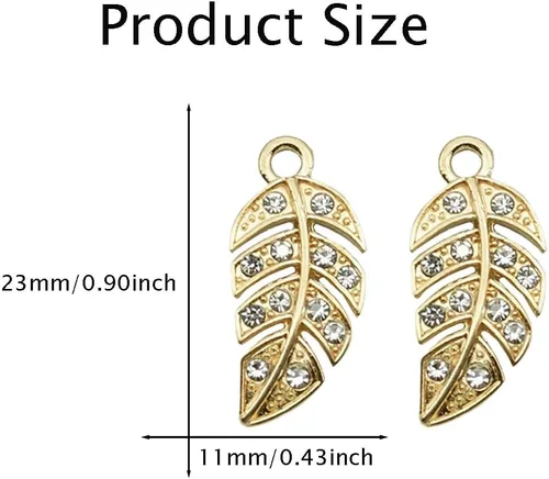 Vista 2 de Dijes creativos de diamantes de imitación de hojas, 20 piezas, dijes de hoja de aleación para bricolaje, llavero, collar, aretes, accesorios de Oro