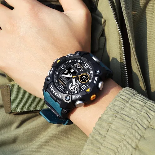 Vista 6 de KXAITO Relojes deportivos para hombre, impermeables, militares, con fecha, tácticas, LED, alarma facial, cronómetro, 8055, 8055 Verde Oscuro, Militar
