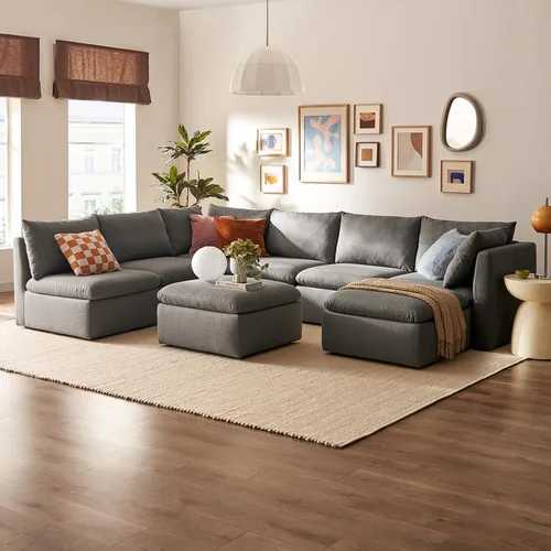 Vista 25 de mopio Sofá Seccional Modular de Gran Tamaño con Fundas Completamente Extraíbles y Almacenamiento, Convertible en Forma de U, en Forma de L