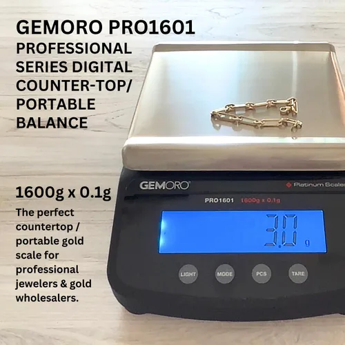 Vista 2 de GemOro Platinum PRO1601 Báscula portátil duradera y precisa para encimera Herramienta de precisión digital con lectura profesional experta