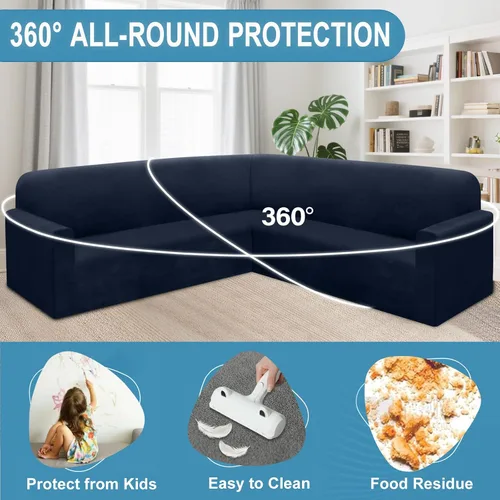 Vista 111 de HDCAXKJ Fundas de sofá seccional de esquina de terciopelo elástico en forma de L, juego de fundas deslizantes suaves y gruesas en forma de U