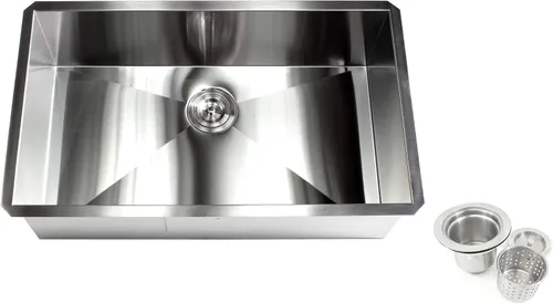 Vista 8 de Zero Radius - Fregadero de cocina de acero inoxidable de calibre 16 duradero de calibre 16 con colador de cesta elevable (30 pulgadas)