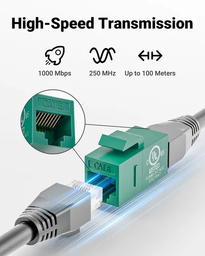 Vista 3 de VCE Acoplador Keystone CAT6 con certificación UL, paquete de 25 unidades, acoplador Ethernet hembra a hembra, acoplador RJ45 para CAT6/CAT5e/CAT5