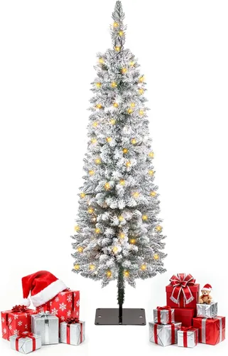 Vista 9 de QBA Árbol de Navidad preiluminado de 7 pies, árbol de Navidad artificial Verde Blanco Cálido