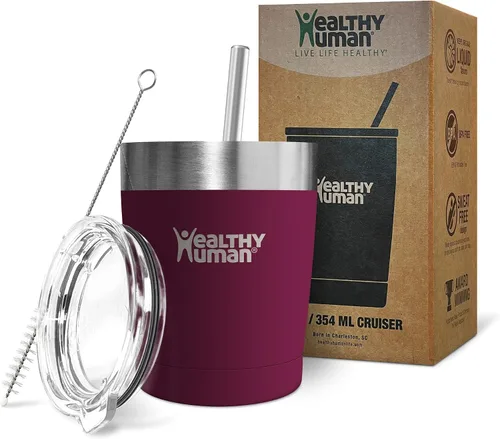 Vista 9 de Vaso de viaje de acero inoxidable con aislamiento humano, con pajita y tapa, Negro puro