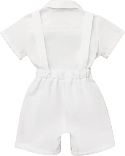 Vista 3 de Baby Boy Baptism Christening Outfit Bowtie Dress Shirt Suspenders Shorts Summer Wedding Party Formal Ring Bearer Suits