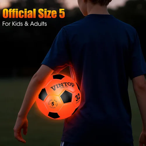 Vista 5 de Balón de fútbol que brilla en la oscuridad para niños de 8 a 12 y 15 años, pelota de fútbol con luz LED con bomba para interiores y exteriores