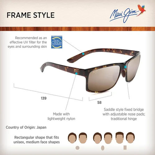Vista 7 de Maui Jim Men's and Women's Pokowai Arch Polarized Rectangular Sunglasses