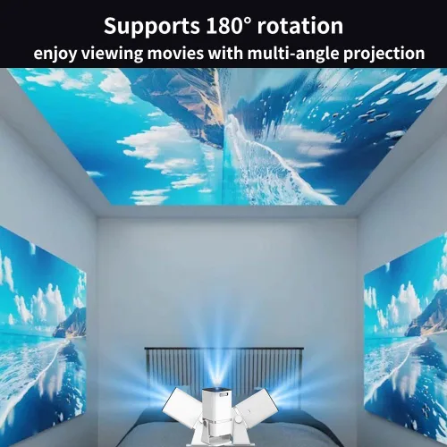 Vista 2 de 【Keystone automático】Mini proyector PONER SAUND portátil proyector nativo 1080P 300 ANSI, soporte 4K rotación de 180°, película
