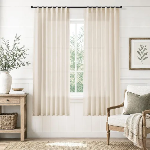 Vista 32 de Jowels Natural Linen Curtains 96 Inches Long 2 Panels for Living Room