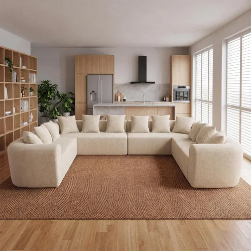 Vista 38 de Claiks Sofá modular deshuesado de 123 pulgadas, sofá en forma de L para sala de estar, sofá moderno de asiento profundo de 3 plazas, tela de Gris