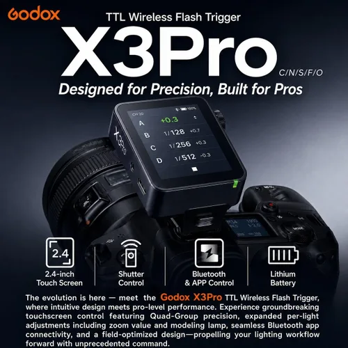 Vista 2 de Godox X3 Pro N X3Pro N TTL Disparador de flash inalámbrico para Nikon, pantalla táctil 2.4G Transmitter with Bluetooth APP Control, Built-in