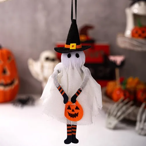 Vista 4 de Juego de 4 adornos para árbol de Halloween, gato negro, calabaza, esqueleto, fantasma, decoraciones colgantes para fiestas de vacaciones, decoración