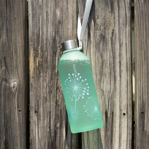 Vista 2 de bzyoo - Botella de agua de 32 onzas / 1 litro con marcador de tiempo, diseño de diente de león, plástico duradero, sin BPA, reutilizable con marcas