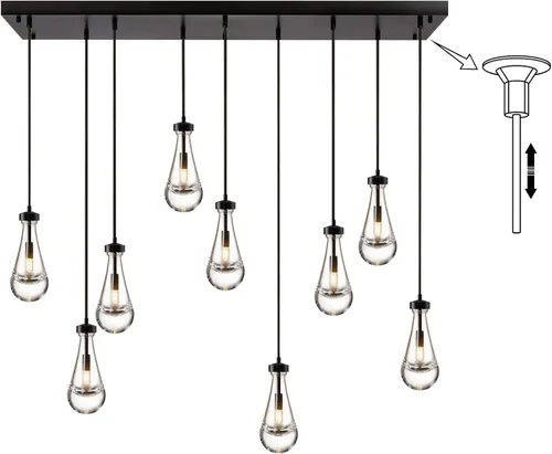 Vista 13 de Lámpara colgante moderna, diseño de gota de lluvia, lámpara de techo de cristal para interiores, 5 pies de profundidad x 12.5 pies de alto, latón