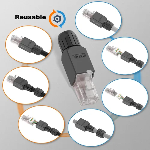 Vista 8 de VCELINK Conector RJ45 sin herramientas, enchufe de terminación de campo CAT6, enchufe modular chapado en oro, conector UTP CAT6 sin herramientas