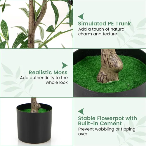 Vista 5 de GOFLAME Paquete de 2 olivos artificiales, árbol de seda de olivo sintético en maceta de 4.5 pies con ramas y frutas realistas, plantas verdes falsas