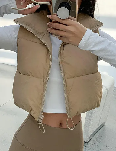 Vista 3 de Chaleco corto acolchado para invierno, ligero, sin mangas, para mujer